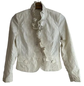Airfield Womens Jacket 10 Cream Ruffle Jacquard Fitted Blazer - Picture 1 of 8