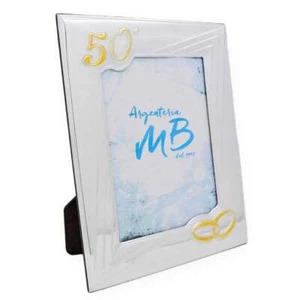 Portafoto 50 Anniversario Nozze Oro Cornice Argento PVD cm 13 x 18 - Foto 1 di 3