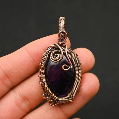 Amatista Piedras Preciosas Alambre de Cobre Envuelto Hecho a Mano Diseñador Colgante Joyería Regalo para Foto 1 de 4