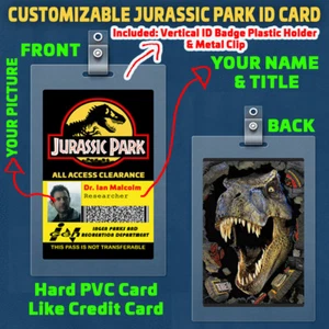 Parque Jurásico - Personalizable con tu IMAGEN, NOMBRE Y TÍTULO Insignia de identificación de utilería - Imagen 1 de 1