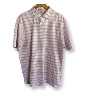 Peter Millar Mens Size Large Polo Shirt Pink Blue Stripes Short Sleeves - Picture 1 of 10