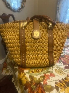 Michael Kors XL Raffia Tote Shoulder Bag Santorini Straw Handbag Brown-18”x12”w - Picture 1 of 10