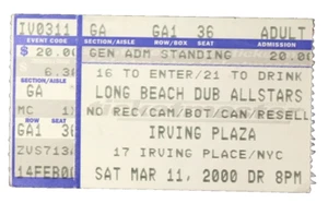 LONG BEACH DUB ALL STARS 2000 TICKET STUB IRVING PLAZA NEW YORK CITY RARE - Picture 1 of 2