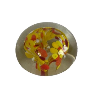 Kunst GLAS BRIEFBESCHWERER marmoriert gelb rot orange Blume mundgeblasen - Bild 1 von 7