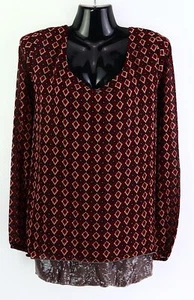 Bluse mit U-Ausschnitt Gr. 44 Schwarz bedruckt Damen Langarmbluse Hemd RPW - Bild 1 von 1