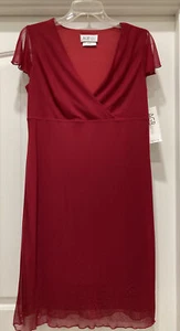 AGB Red Caviar Swish Chiffon Dress SZ 10 Embellished Hem Flutter Sleeves NWT - Picture 1 of 12