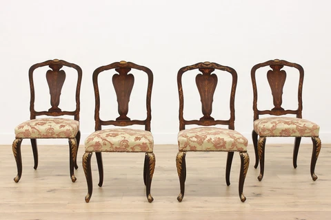 Set of 4 Antique Italian Dining or Parlor Chairs, Marquetry #45424 Cover