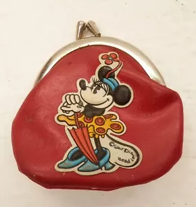 Vintage Minnie Mouse Münzbörse rot Kunstleder Disney Productions Druckknöpfe geschlossen - Bild 1 von 3