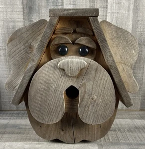 Vintage handgefertigtes HUND VOGELHAUS Kiefernholz 15”x 15” Gesicht - Bild 1 von 8