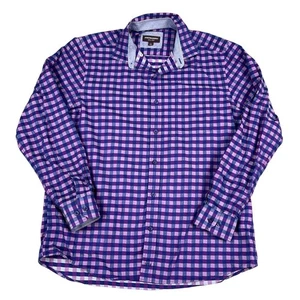 Johnston & Murphy Mens 100% Cotton Purple Check Button Down Shirt Sz Large - Picture 1 of 4