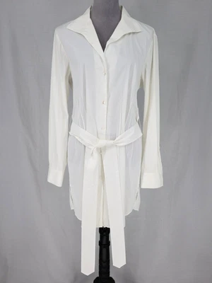Lafayette 148 Dress Womens 12 White Shirt Cotton Stretch Belt Pleated Shirtdress - Image 1 of 4