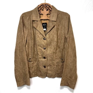Vintage New RQT Button Down Business Jacket Brown Suede Country Luxe 90s Women L - Picture 1 of 5