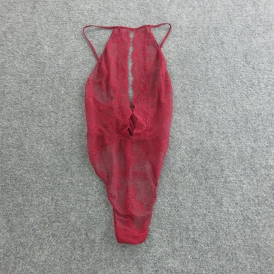 Body de peluche Victoria's Secret para mujer pequeño borgoña encaje malla tanga Foto 1 de 4
