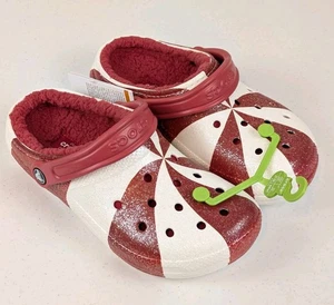 Crocs Peppermint Swirl Candy Cane Lined Clogs Unisex M5 W7 Classic Holiday New - Picture 1 of 14