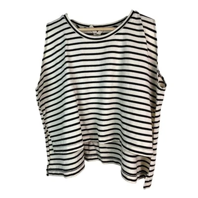 Top para mujer We the Free S negro crema a rayas de gran tamaño sin mangas con abertura lateral Foto 1 de 4