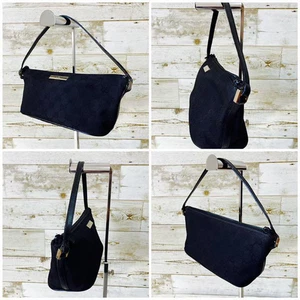 GUCCI Accessory Pouch Suede Leather Mini Shoulder Bag Black 039 1103 Auth Japan - Picture 1 of 3