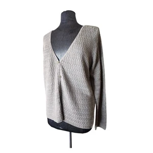Cárdigan suéter tejido cuello en V beige tostado 100 % lino Eileen Fisher talla mediana  - Imagen 1 de 8