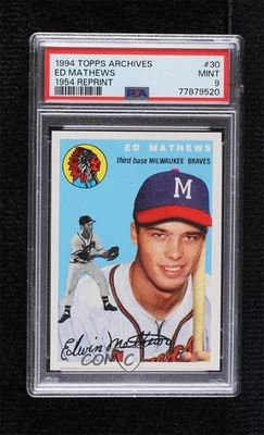 1994 Topps Archives The Ultimate 1954 Set Eddie Mathews #30 PSA 9 MINT HOF - Image 1 of 2