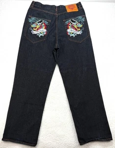 Jeans holgados Y2K Ed Hardy x Christian Audigier para hombre 35x32 Dragon Denim 2007 - Imagen 1 de 14