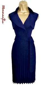 Karen Millen Size UK 16 ORIGINAL PLEATED BELTED TRENCH COAT DRESS NAVY BLUE - Picture 1 of 13