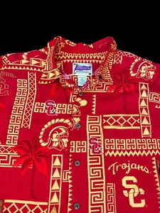 REYN SPOONER Hawaiian Shirt L USC TROJANS Southern California Red Aloha Cotton - Picture 1 of 8