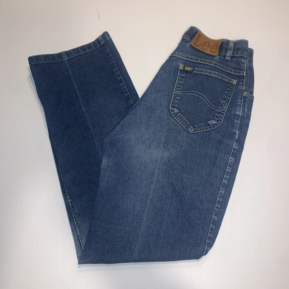 Jeans Lee Blue vintage años 70 80 12 tiro alto piernas rectas arrugadas 27x30 EE. UU. USADOS EN EXCELENTE ESTADO Foto 1 de 4