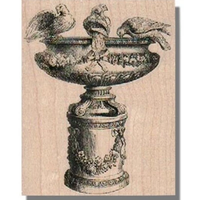 Sello de goma, hermoso baño victoriano para pájaros, pájaros, jardín, ornamentado, flores, agua Foto 1 de 2