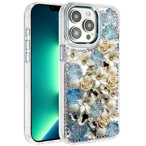 For iPhone 13 Pro Max Case Full Floral Arrangement 3D Bling Cute Phone Cover - Imagen 1 de 12