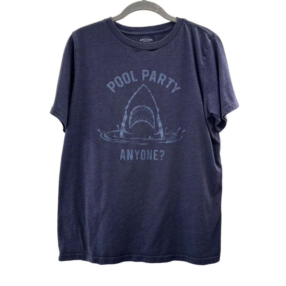 Arizona Jean Co Husky 18-20 Shark Graphic Tee "Pool Party Anyone?" Navy Blue - Image 1 of 4