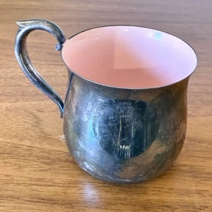 Taza bebé Reed & Barton plateada interior esmalte rosa 2,5" de alto hecha en EE. UU. - Imagen 1 de 5
