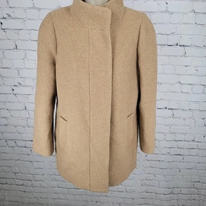 Abrigo J.CREW Mercantile Mezcla Lana Tostada Cuello Alto Cremallera Forrado Bolsillos Talla 4 - Imagen 1 de 17