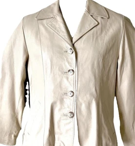 Vintage Peruzzi Italy Damen Echtleder Knopf Sakko Blazer Creme Retro - Bild 1 von 13
