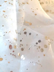 Sheer Curtain Fabric drape voile metallic silver foil embossed panel 4mt x 70cm - Picture 1 of 4