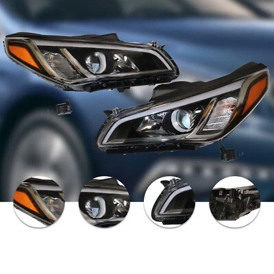 Chrome Housing Halogen Headlights Head Lamps For Hyundai Sonata 2015 2016 2017 - Image 1 of 4