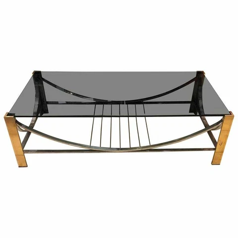 Mid-Century Modern Italian Brass, Steel and Smoked Glass Coffee Table, 1970 Cover