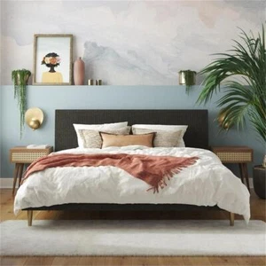 DHP Mr. Kate Daphne Upholstered Linen Fabric Queen Platform Bed in Dark Gray - Picture 1 of 3