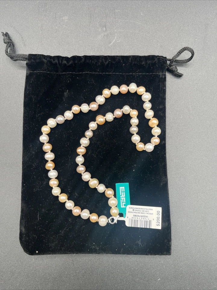 925 Sterling Silver EFFY Cultured Pearl Knotted Necklace White Pink Gray 18"