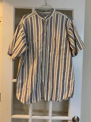 ВИНТАЖНЫЙ кактус в полоску с короткими рукавами мужской хлопок темно-синий и белая рубашка мужской большой - Изображение 1 из 4