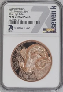 7K Metals 2022 Magnificent Ram ￼Mongolia Copper NGC PF70 UC Mintage 5000! - Bild 1 von 3