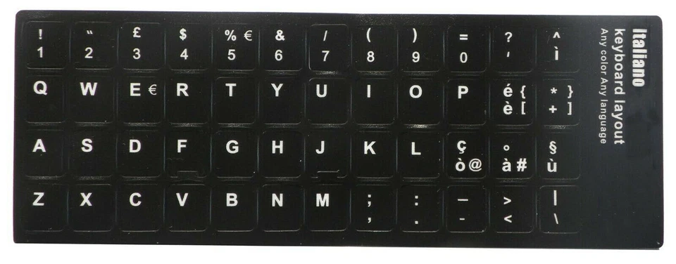 Adesivi Neri Etichette Lettere per Tastiera Italiana Stickers Black Keyboard ITA - Image 1 of 1