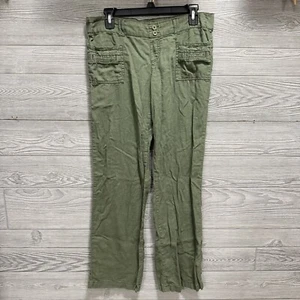 SO Heritage Women's Linen Rayon Pants Size L Large Olive Green Low Rise Y2K Era - Picture 1 of 10