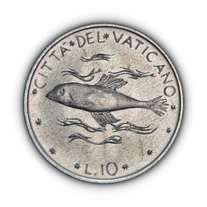 VATICAN CITY. 1974, 10 Lire - Paul VI, XII, Fish, Ichthys, Jesus Son Savior 2 - Picture 1 of 4