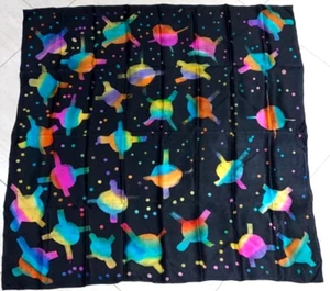 Schal handbemalt zum Selbermachen "Satelliten & Sterne" schwarz pink bunt Seide 34" - Bild 1 von 5