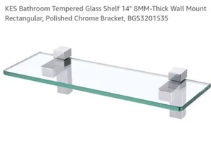 KES Bathroom Tempered Glass Shelf 14" 8MM-Thick Wall Mount Polished Chrome (BB) - Picture 1 of 5