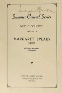 Summer Concert Series Music Council Margaret Speaks Soprano 1943 Program - Picture 1 of 6