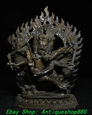 Antigua estatua de Buda de la deidad iracunda Mahakala ala budista tibetana tibetana de 9"" Foto 1 de 4