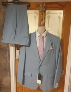 £140 RIVER ISLAND MENS BLUE SMART SLIM FIT 2PC SUIT JACKET 48R TROUSERS 32R BNWT - Picture 1 of 15