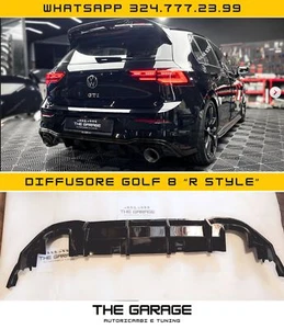 DIFFUSORE POSTERIORE "R LOOK" per VW GOLF 8 TSI TDI - 2 Uscite NERO LUCIDO - Foto 1 di 14