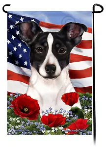 Patriotic Flowers Garden Flag - Tipped Black and White Rat Terrier - Picture 1 of 1
