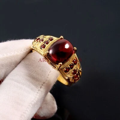 Anillo de plata de ley 925 enchapado en oro con piedras preciosas de granate natural para hombre 3586 Foto 1 de 3